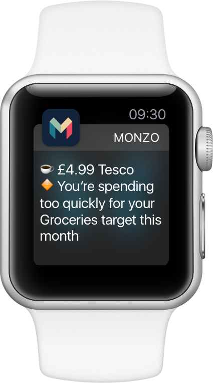Monzo notifies you when you exceed your budget targets