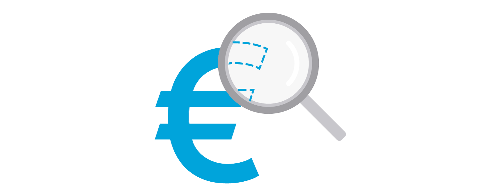 Illustration showing a Euro sign with a magnifying glass over it