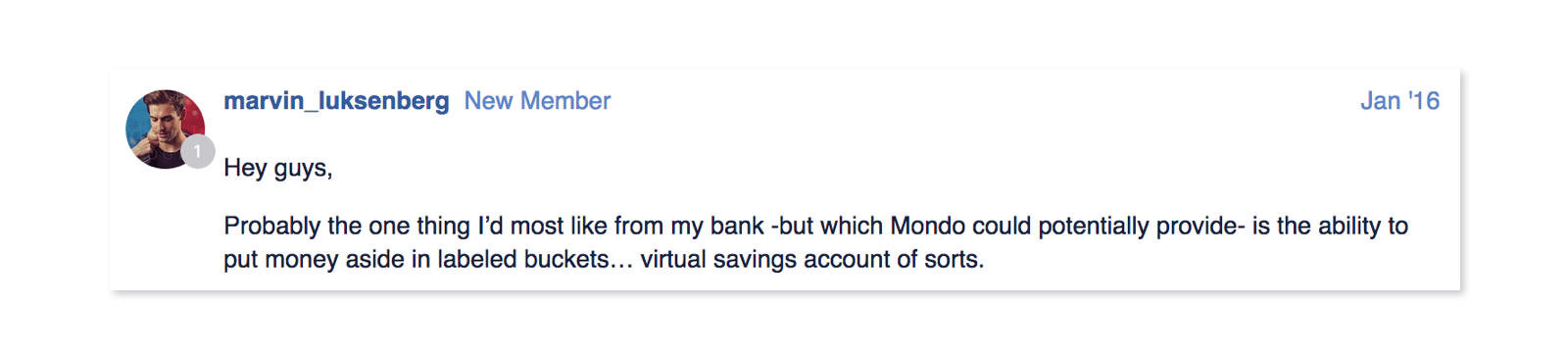 Screenshot of an idea from the forum suggesting virtual savings accounts