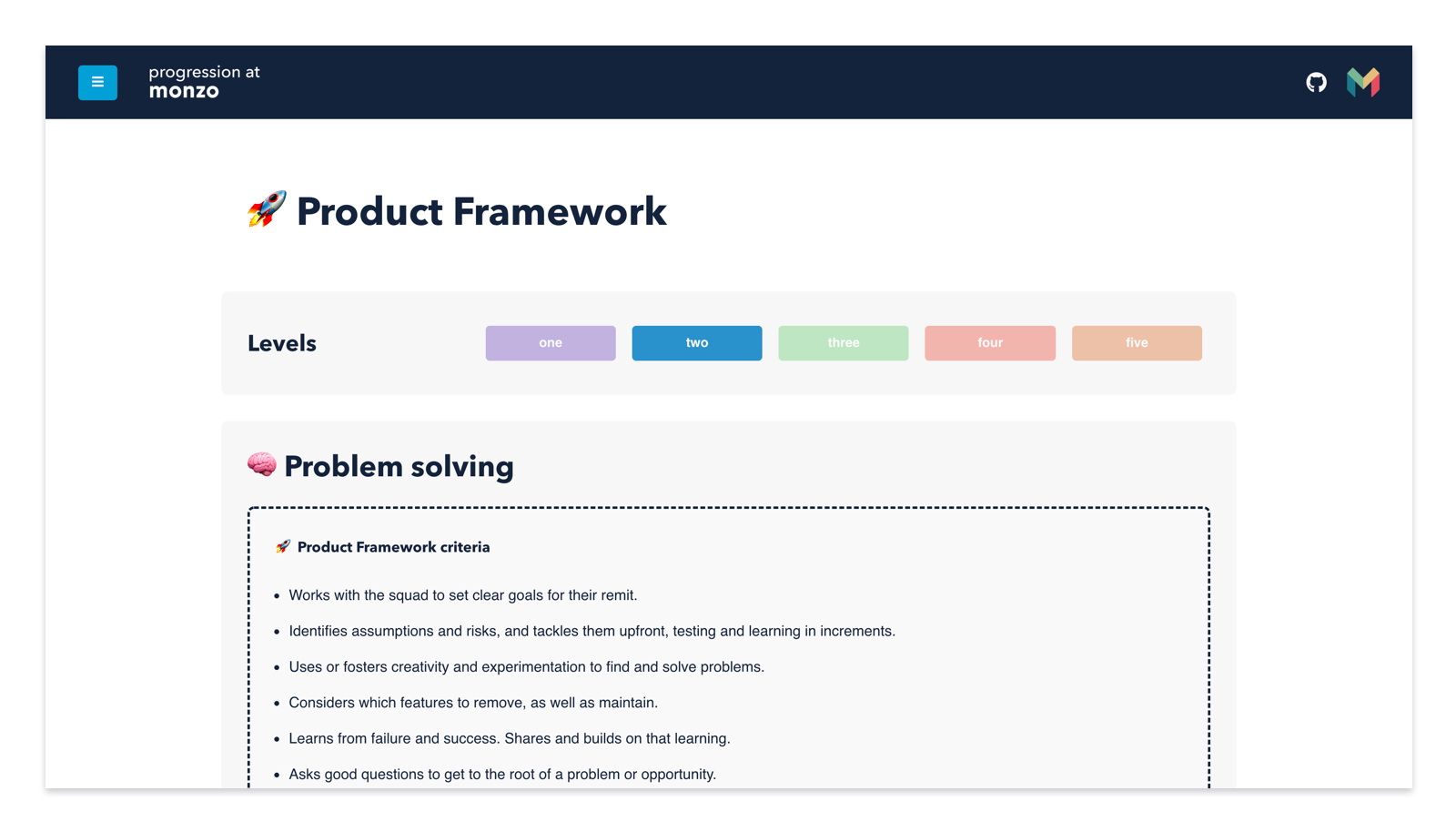 Screenshot of the progression framework website