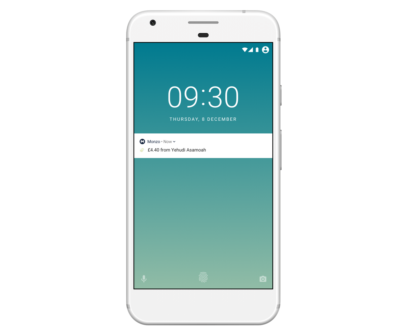 Image of a smartphone showing an instant notification from the Monzo app