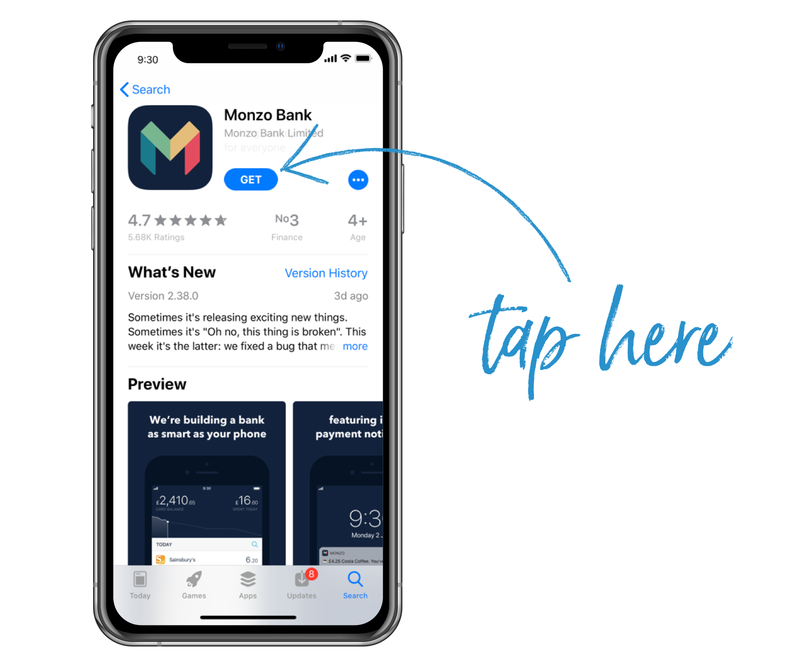 Screenshot of the Monzo app in the Google Play Store
